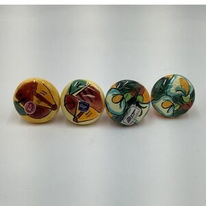 Hand Painted Ceramic Drawer Knobs Set of 4 Mexican‎ Folk Art Floral Design